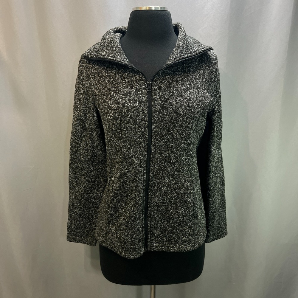 Faded Glory Sweater Jacket Womens S 4-6 Gray Marled Knit Fleece Lined Full Zip